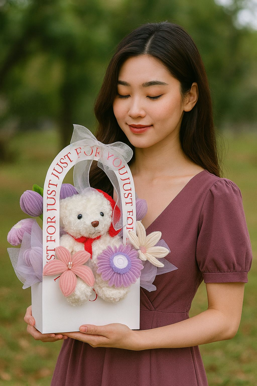 Premium Santa Bear Basket (Purple)