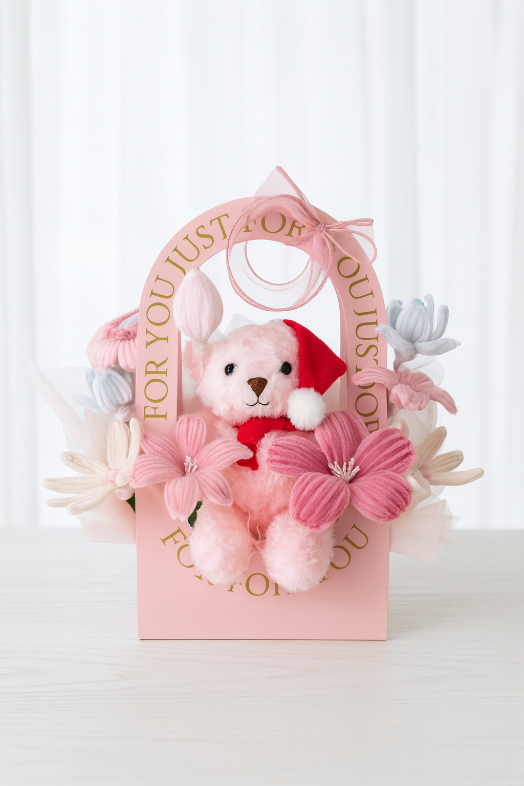Premium Santa Bear Basket (Pink)