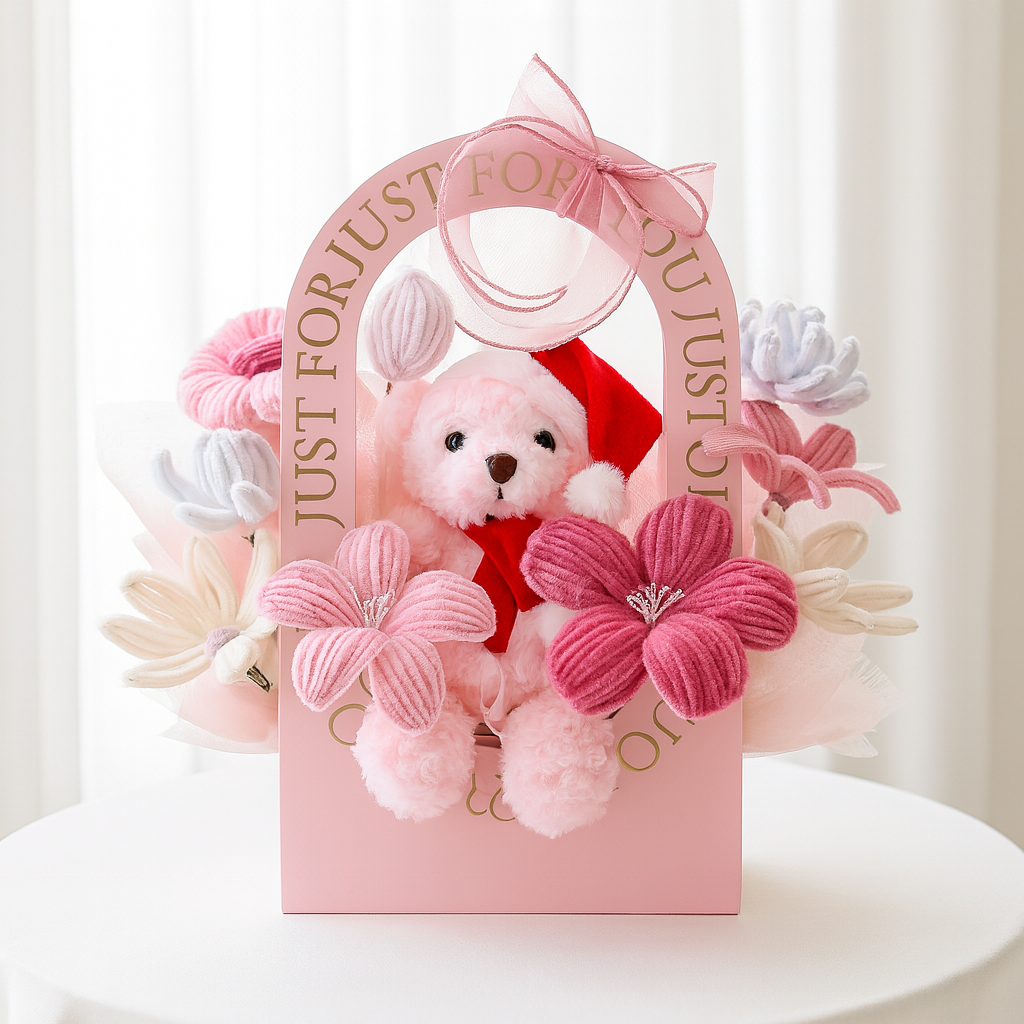Premium Santa Bear Basket (Pink)