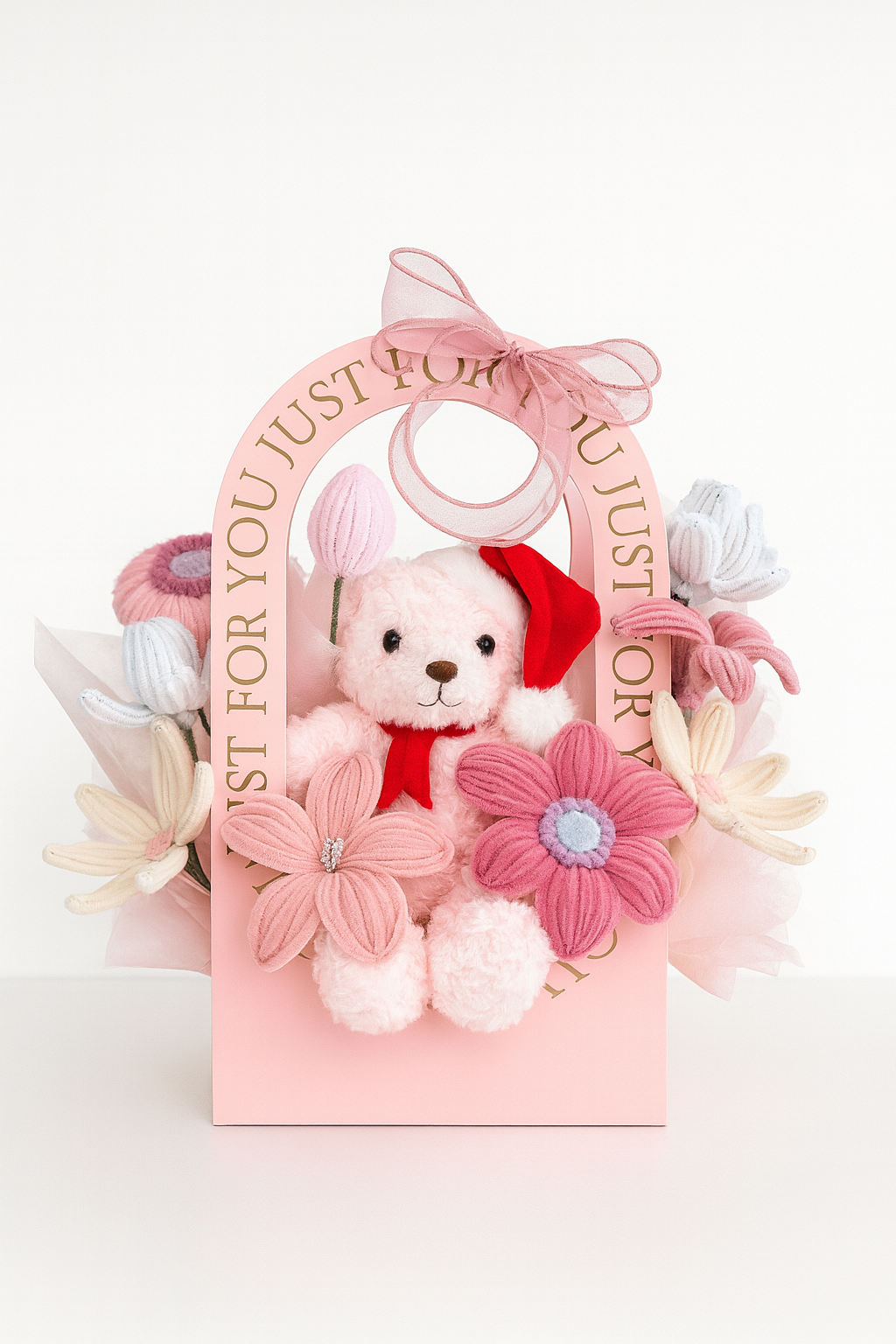 Premium Santa Bear Basket (Pink)